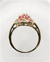 14k 3.8g Solid Yellow Gold Synthetic Spinel Swirl Bouquet Diamond Ring Size-7